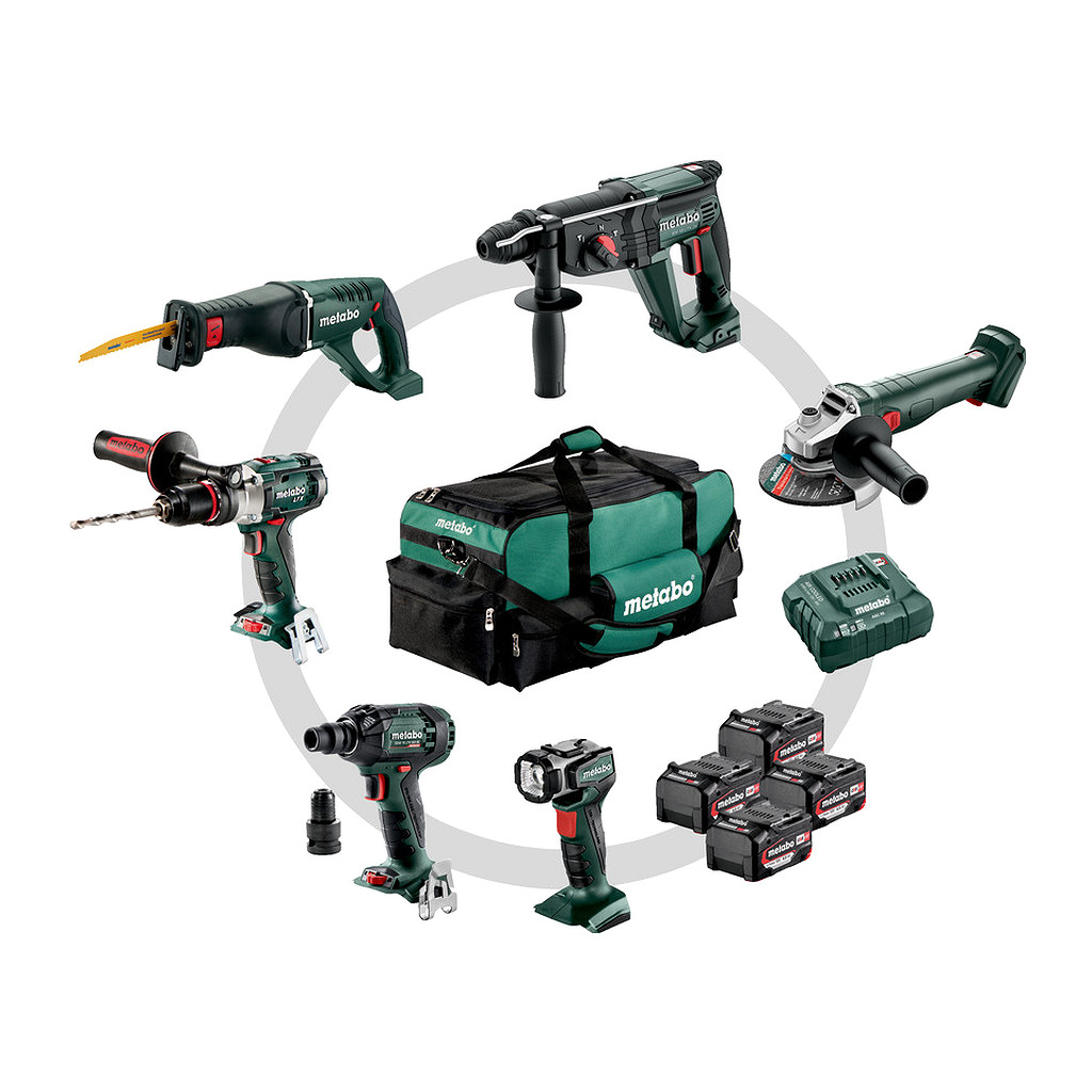 Metabo 685211000 - Combo Set 6.1 - AKU stroje v súprave, 18V, Brašňa pre náradie, SB 18 LTX Impulz + KH 18 LTX 24 + W 18 L 9-125 Quick + ASE 18 LTX + SSW 18 LTX 300 BL + ULA 14.4-18 LED