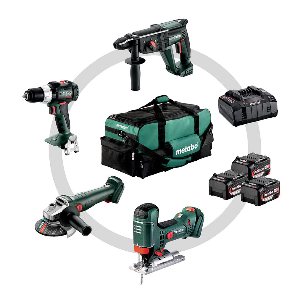 Metabo 685214000 - Combo Set 4.3 - AKU stroje v súprave, 18V, Brašňa pre náradie, SB 18 LT BL + W 18 L 9-125 Quick + KH 18 LTX 24 + STA 18 LTX 100