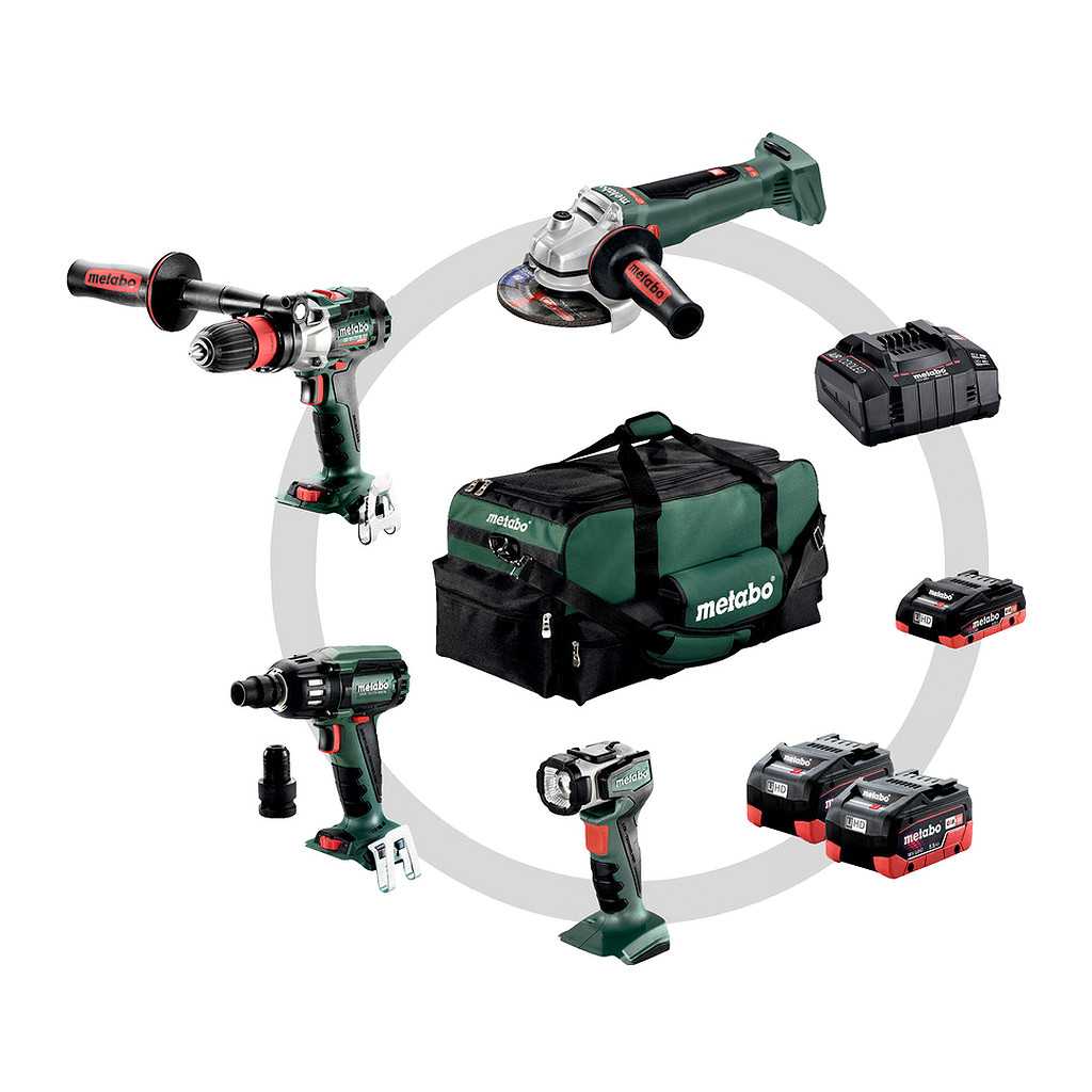 Metabo 691015000 - Combo Set 4.1 LiHD - AKU stroje v súprave, 18V, Brašňa pre náradie, GB 18 LTX BL Q I + WB 18 LTX BL 125 Quick + SSW 18 LTX 400 BL + ULA