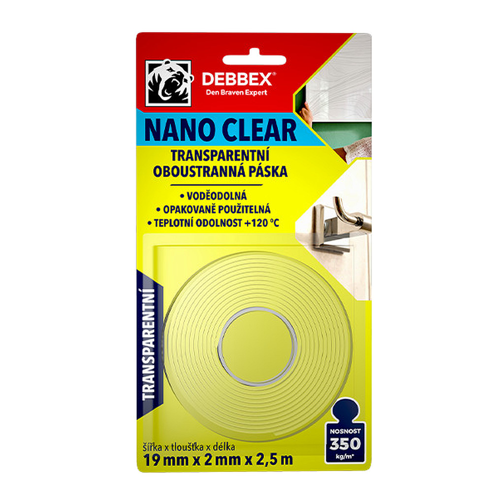 Den Braven B8220BD - Transparentná obojstranná páska NANO CLEAR 19 mm x 2mm