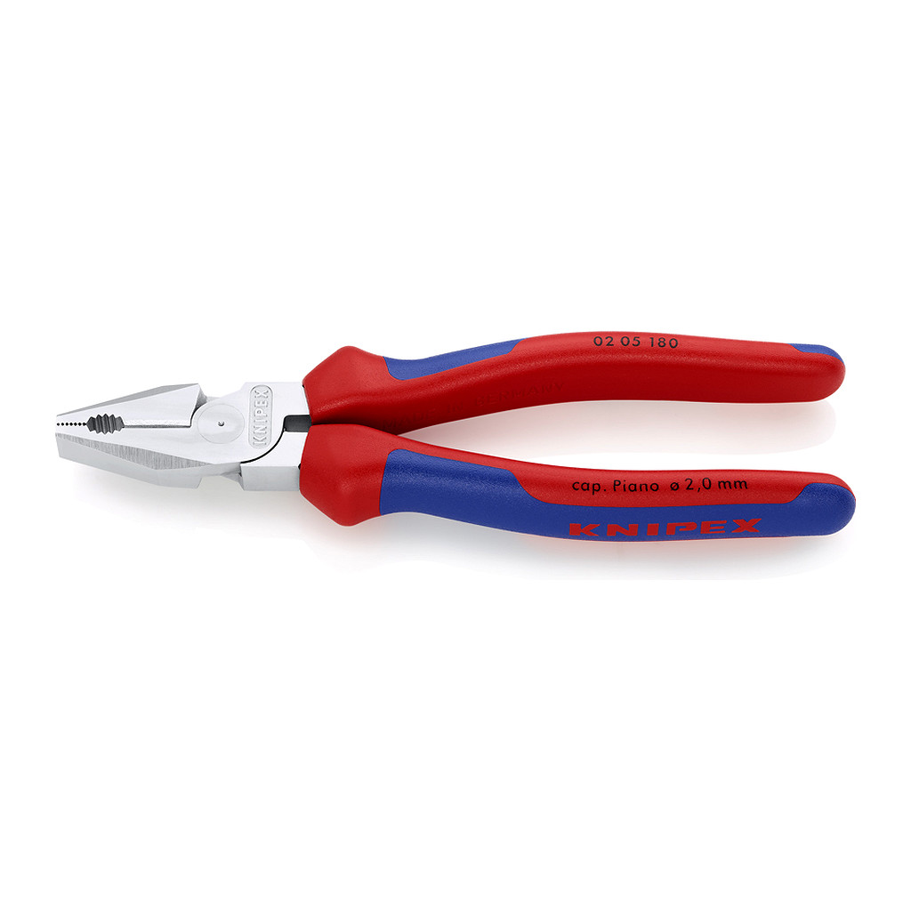 Knipex 02 05 180 - Kombinované kliešte s veľkou pákovou silou s multi-komponentnými úchopmi pochrómované 180 mm