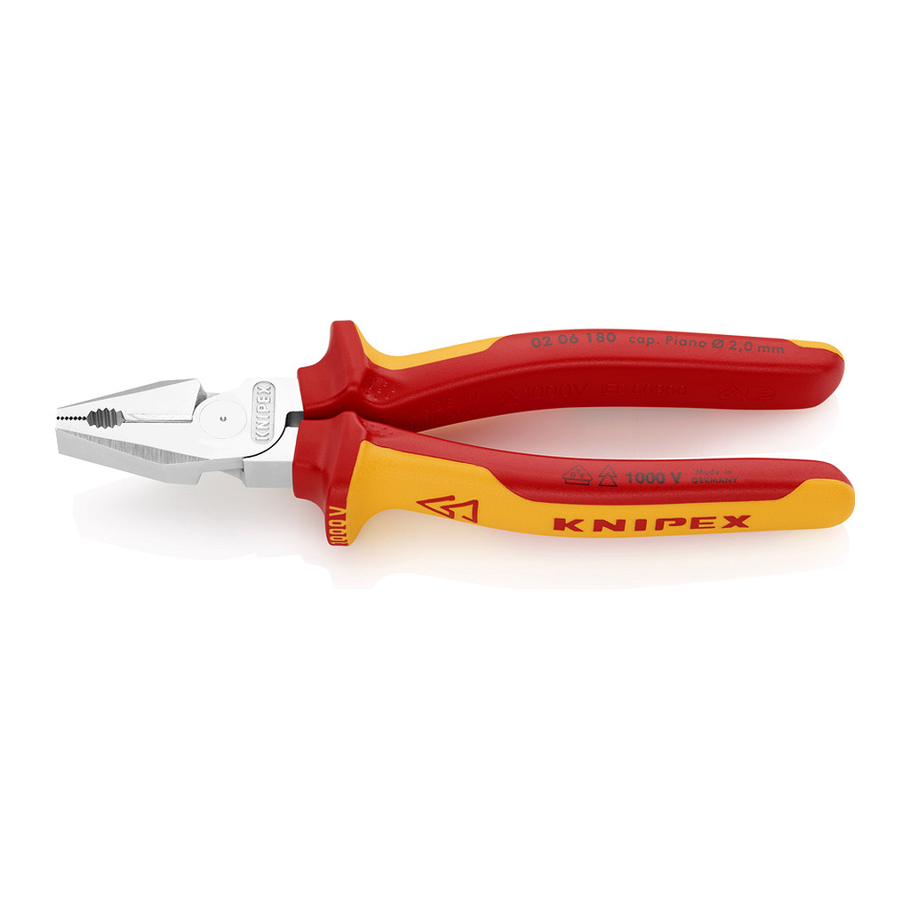 Knipex 02 06 180 - Kombinované kliešte s veľkou pákovou silou izolované s multi-komponentnými rukoväťami, VDE testované pochrómované 180 mm