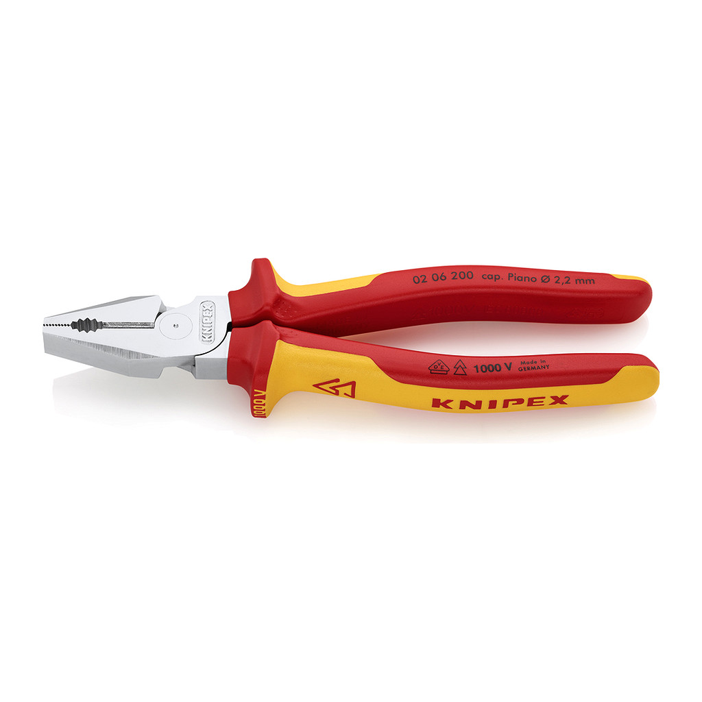 Knipex 02 06 200 - Kombinované kliešte s veľkou pákovou silou izolované s multi-komponentnými rukoväťami, VDE testované pochrómované 200 mm