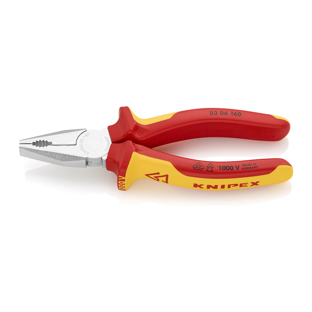 Knipex 03 06 160 - Kombinované kliešte izolované s multi-komponentnými rukoväťami, VDE testované pochrómované 160 mm