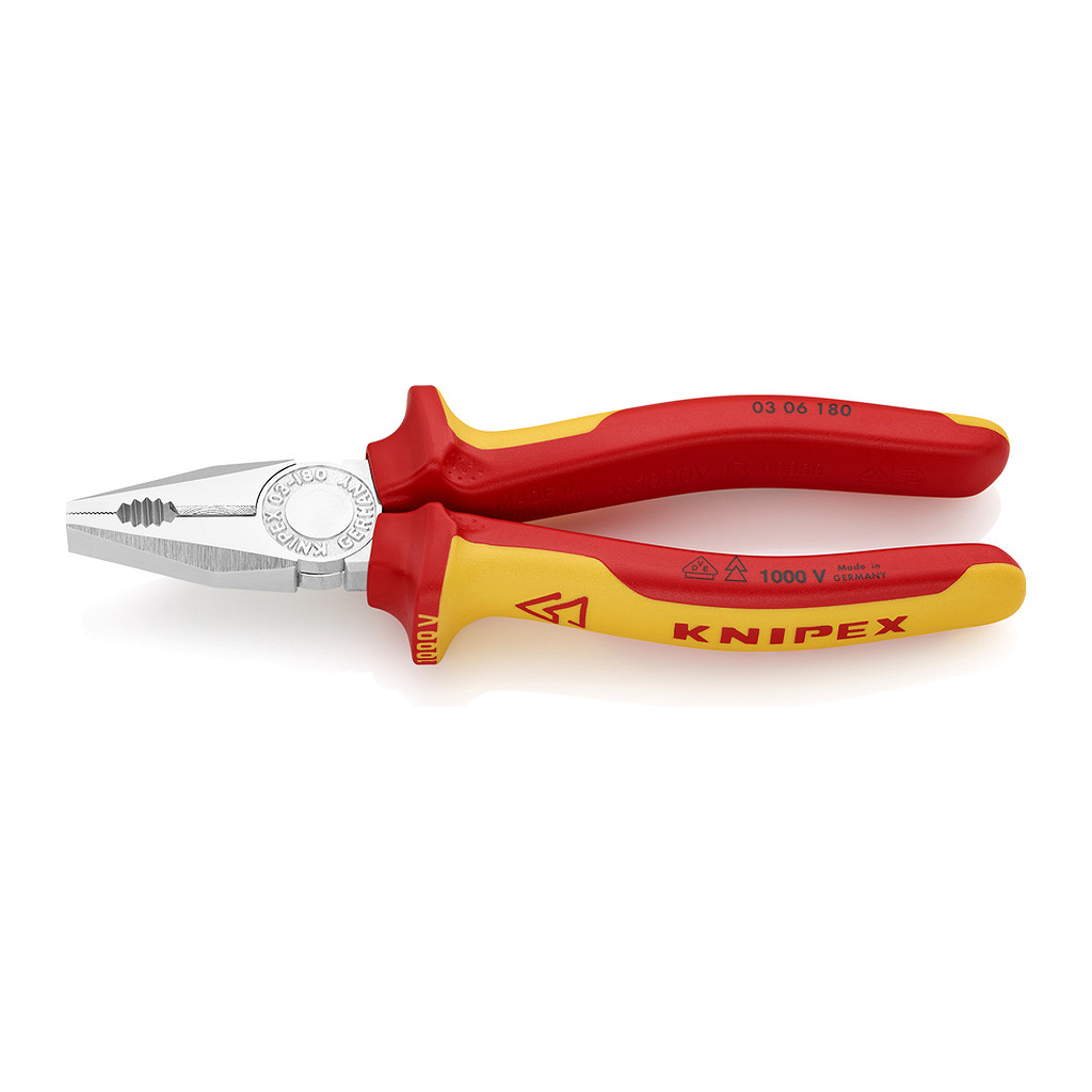 Knipex 03 06 180 - Kombinované kliešte izolované s multi-komponentnými rukoväťami, VDE testované pochrómované 180 mm