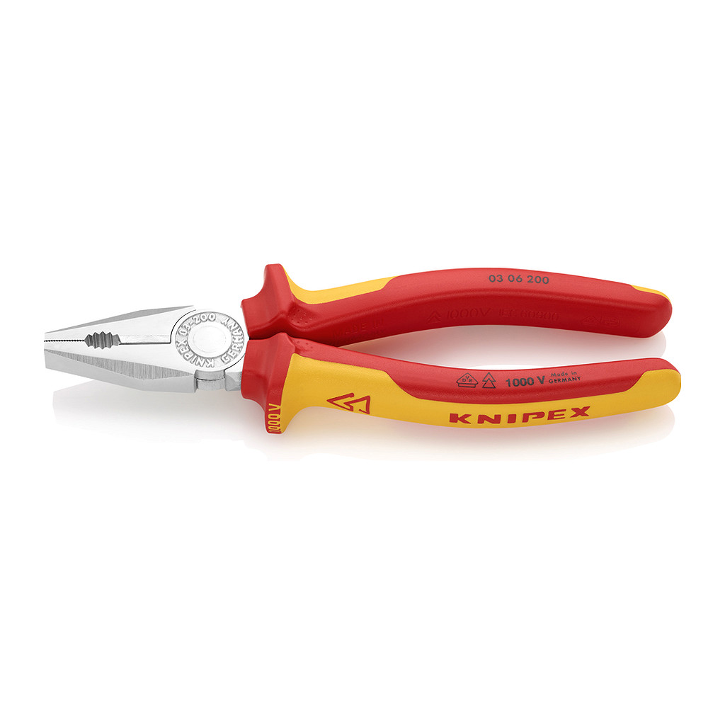 Knipex 03 06 200 - Kombinované kliešte izolované s multi-komponentnými rukoväťami, VDE testované pochrómované 200 mm