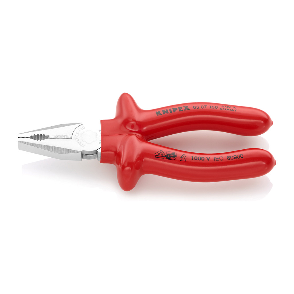 Knipex 03 07 160 - Kombinované kliešte s máčanou izoláciou, VDE testované pochrómované 160 mm