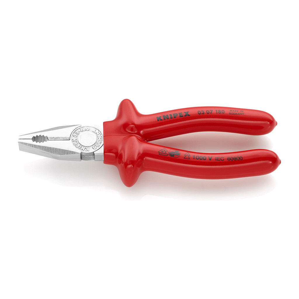 Knipex 03 07 180 - Kombinované kliešte s máčanou izoláciou, VDE testované pochrómované 180 mm