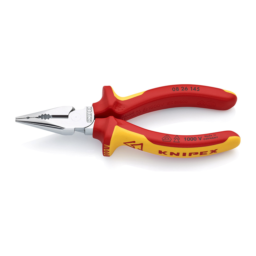 Knipex 08 26 145 - Kombinované kliešte s ihlovým nosom izolované s multi-komponentnými rukoväťami, VDE testované pochrómované 145 mm