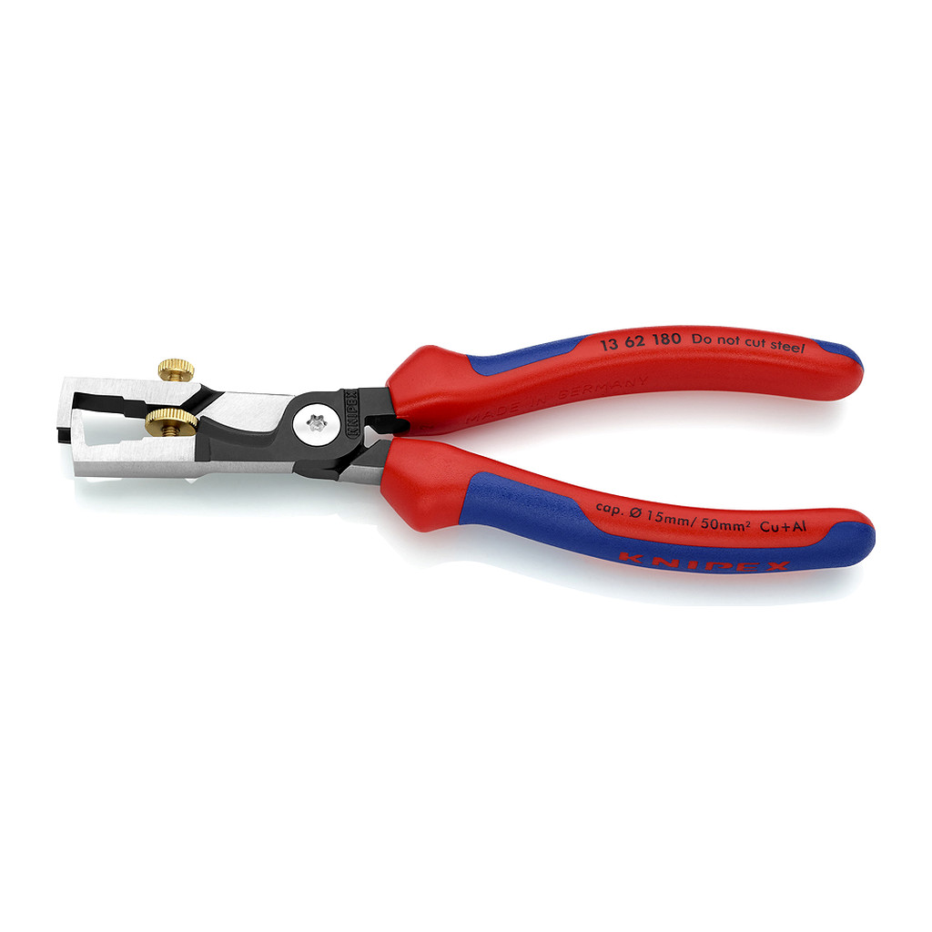 Knipex 13 62 180 - StriX® Odizolovací nástroj s nožnicami na káble s multi-komponentnými úchopmi čierne atramentované 180 mm