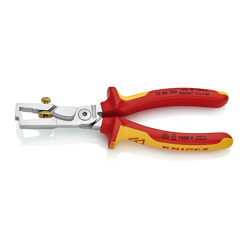 Knipex 13 66 180 - StriX® Odizolovací nástroj s nožnicami na káble izolované s multi-komponentnými rukoväťami, VDE testované pochrómované 180 mm