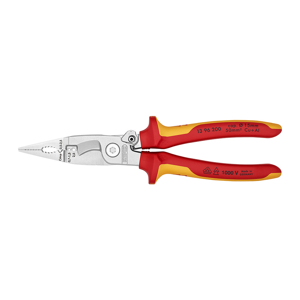 Knipex 13 96 200 - Kliešte pre elektroinštalácie izolované s multi-komponentnými rukoväťami, VDE testované pochrómované 200 mm