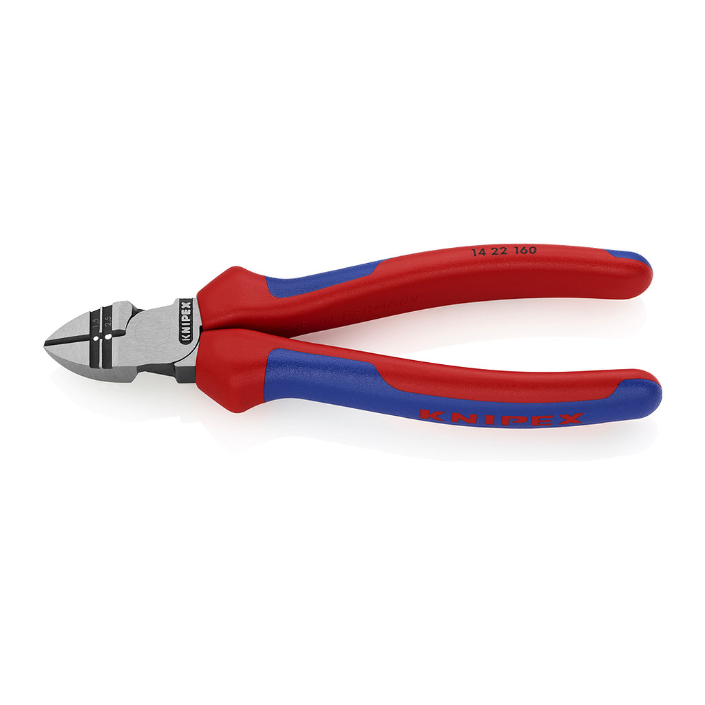 Knipex 14 22 160 - Bočné cvikacie odizolovacie kliešte s multi-komponentnými úchopmi čierne atramentované 160 mm