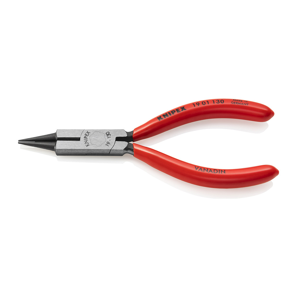 Knipex 19 01 130 - Kliešte s guľatými čeľusťami s reznou hranou (Kliešte pre klenotníkov) poplastované čierne atramentované 130 mm