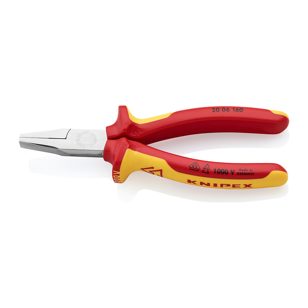 Knipex 20 06 160 - Kliešte s rovným nosom izolované s multi-komponentnými rukoväťami, VDE testované pochrómované 160 mm