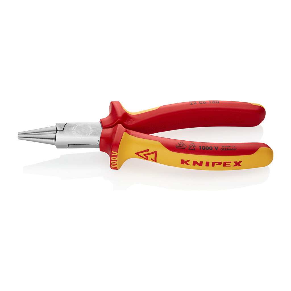 Knipex 22 06 160 - Kliešte s guľatými čeľusťami izolované s multi-komponentnými rukoväťami, VDE testované pochrómované 160 mm