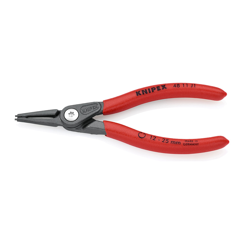 Knipex 48 11 J1 - Presné kliešte na poistné krúžky pre vnútorné poistné krúžky vo vŕtaných otvoroch s protišmykovým plastovým povrchom šedá atramentizovaná 140 mm