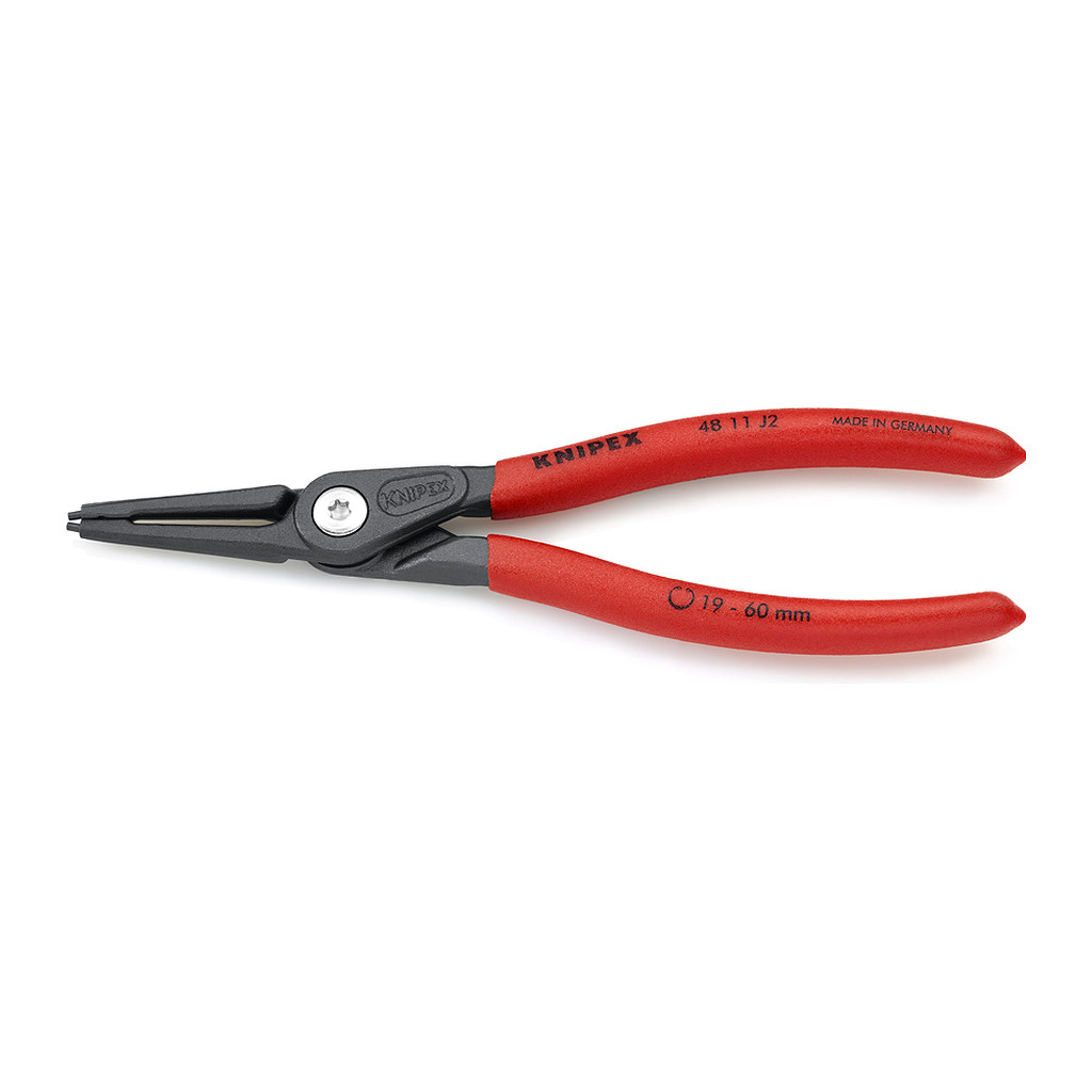 Knipex 48 11 J2 - Presné kliešte na poistné krúžky pre vnútorné poistné krúžky vo vŕtaných otvoroch s protišmykovým plastovým povrchom šedá atramentizovaná 180 mm