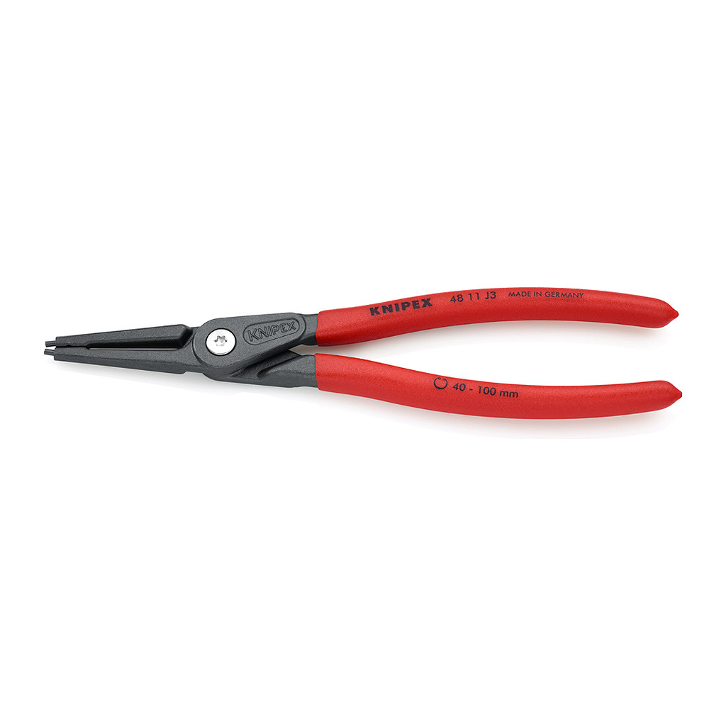 Knipex 48 11 J3 - Presné kliešte na poistné krúžky pre vnútorné poistné krúžky vo vŕtaných otvoroch s protišmykovým plastovým povrchom šedá atramentizovaná 225 mm