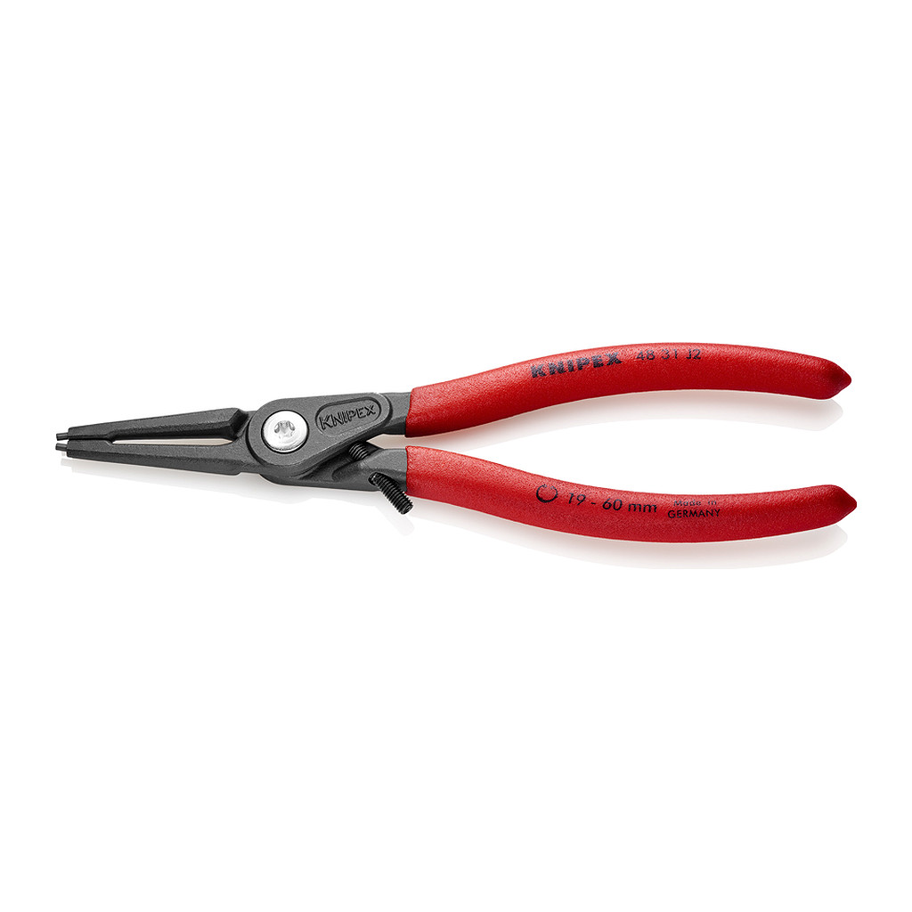 Knipex 48 31 J2 - Presné kliešte na poistné krúžky pre vnútorné poistné krúžky vo vŕtaných otvoroch s obmedzovačom prepnutia s protišmykovým plastovým povrchom šedá atramentizovaná 180 mm