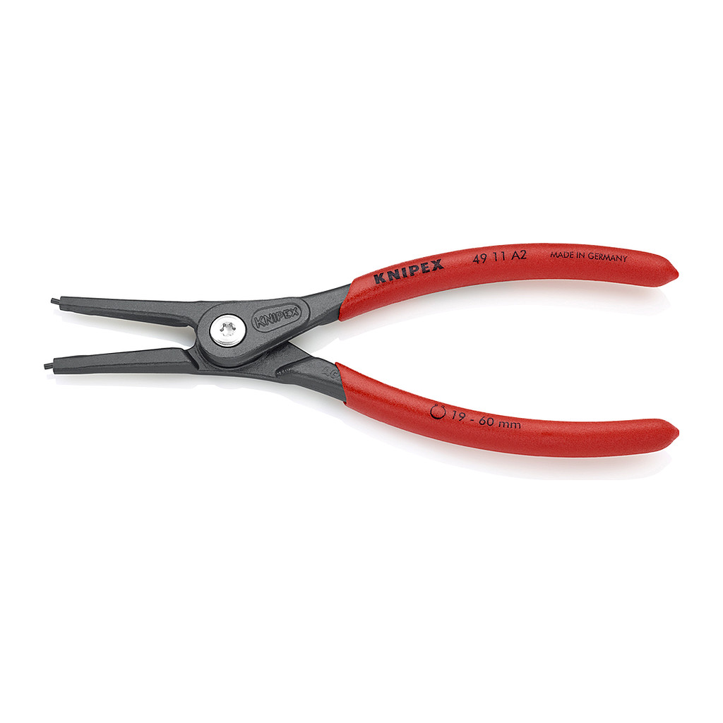 Knipex 49 11 A2 - Presné kliešte na poistné krúžky pre vonkajšie poistné krúžky na hriadeľoch s protišmykovým plastovým povrchom šedá atramentizovaná 180 mm