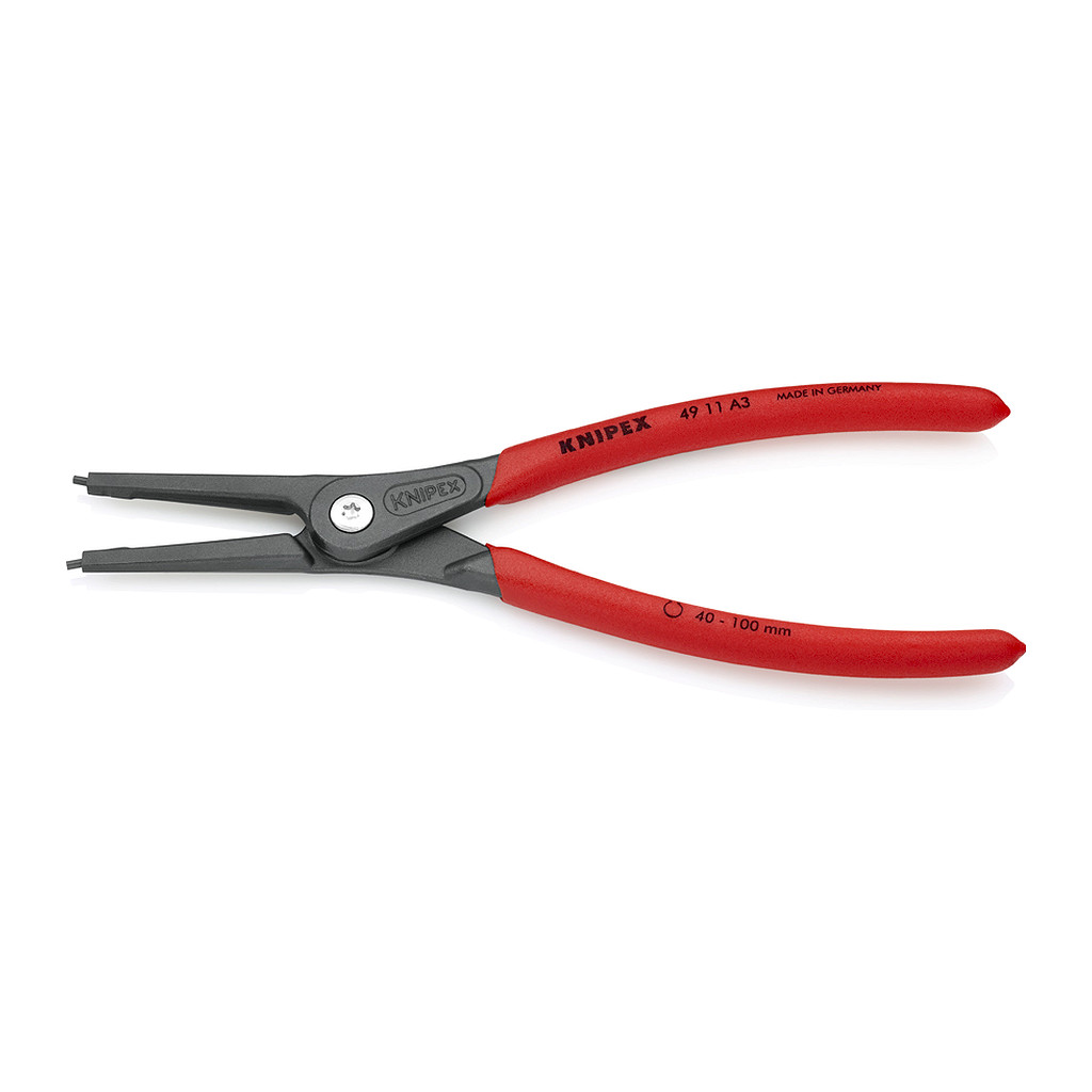 Knipex 49 11 A3 - Presné kliešte na poistné krúžky pre vonkajšie poistné krúžky na hriadeľoch s protišmykovým plastovým povrchom šedá atramentizovaná 225 mm