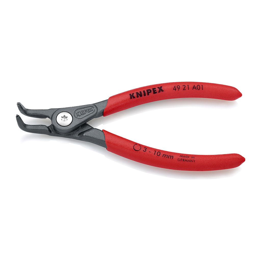 Knipex 49 21 A01 - Presné kliešte na poistné krúžky pre vonkajšie poistné krúžky na hriadeľoch s protišmykovým plastovým povrchom šedá atramentizovaná 130 mm