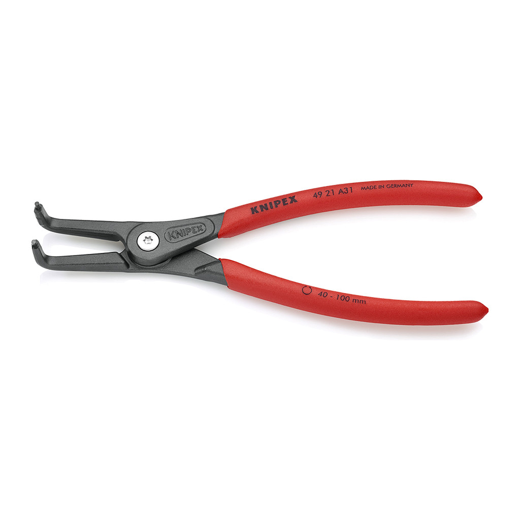 Knipex 49 21 A31 - Presné kliešte na poistné krúžky pre vonkajšie poistné krúžky na hriadeľoch s protišmykovým plastovým povrchom šedá atramentizovaná 210 mm