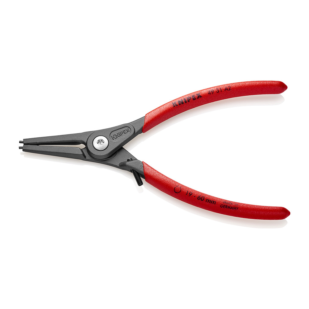 Knipex 49 31 A2 - Presné kliešte na poistné krúžky pre vonkajšie poistné krúžky na hriadeľoch s obmedzovačom prepnutia s protišmykovým plastovým povrchom šedá atramentizovaná 180 mm