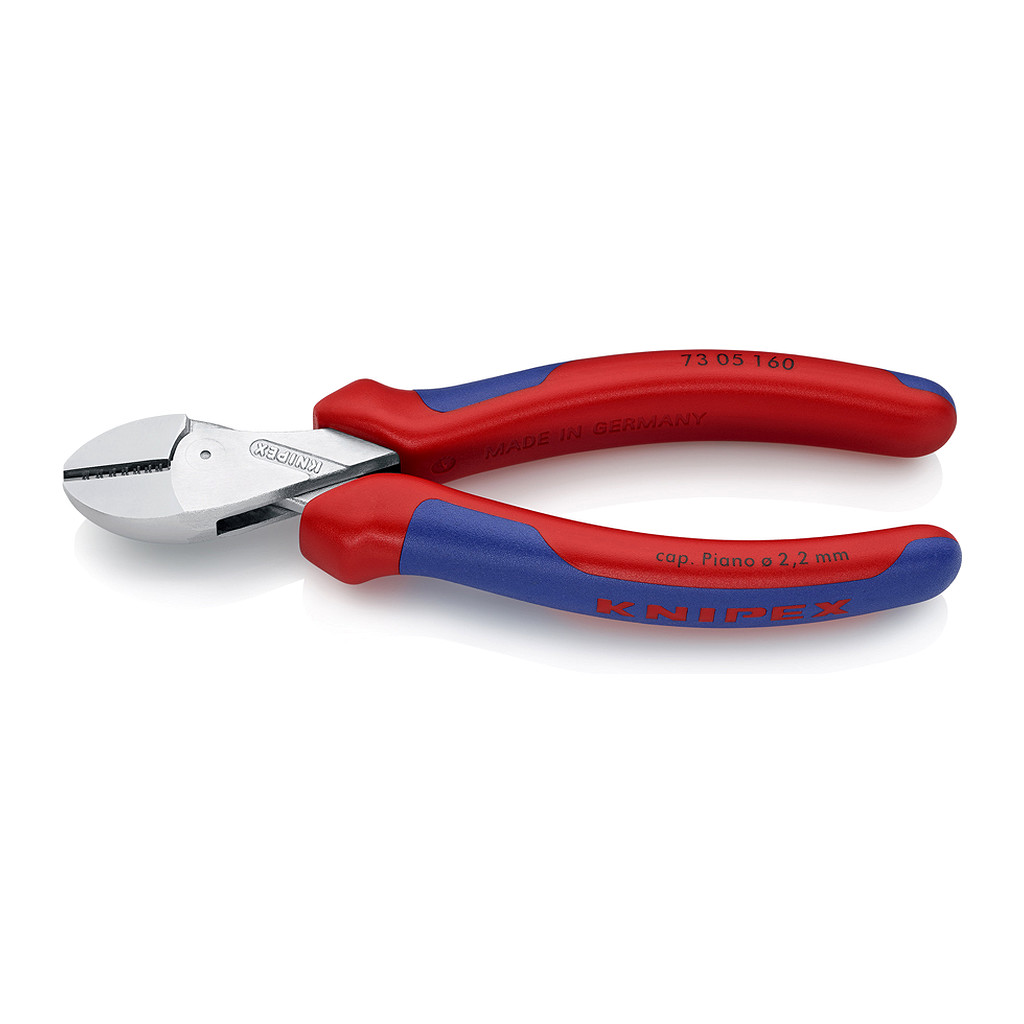 Knipex 73 05 160 - X-Cut® Kompaktné bočné cvikacie kliešte vysoký pákový prevod s multi-komponentnými úchopmi pochrómované 160 mm