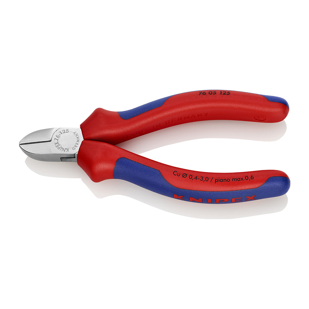 Knipex 76 05 125 - Bočné cvikacie kliešte pre elektromechanikov s multi-komponentnými úchopmi pochrómované 125 mm