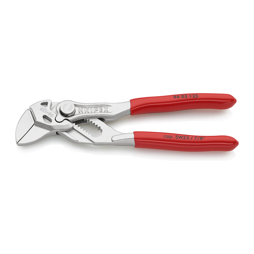 Knipex 86 03 125 - Mini kliešťové kľúče Kliešte a kľúč v jednom náradí poplastované pochrómované 125 mm