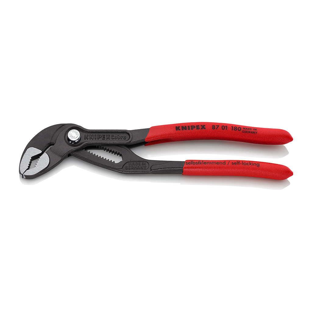 Knipex 87 01 180 - Cobra® Hightech kliešte na vodné čerpadlá s protišmykovým plastovým povrchom šedá atramentizovaná 180 mm