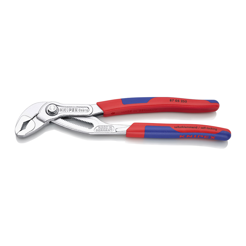 Knipex 87 05 250 - Cobra® Hightech kliešte na vodné čerpadlá so štíhlymi multi-komponentnými úchopmi pochrómované 250 mm