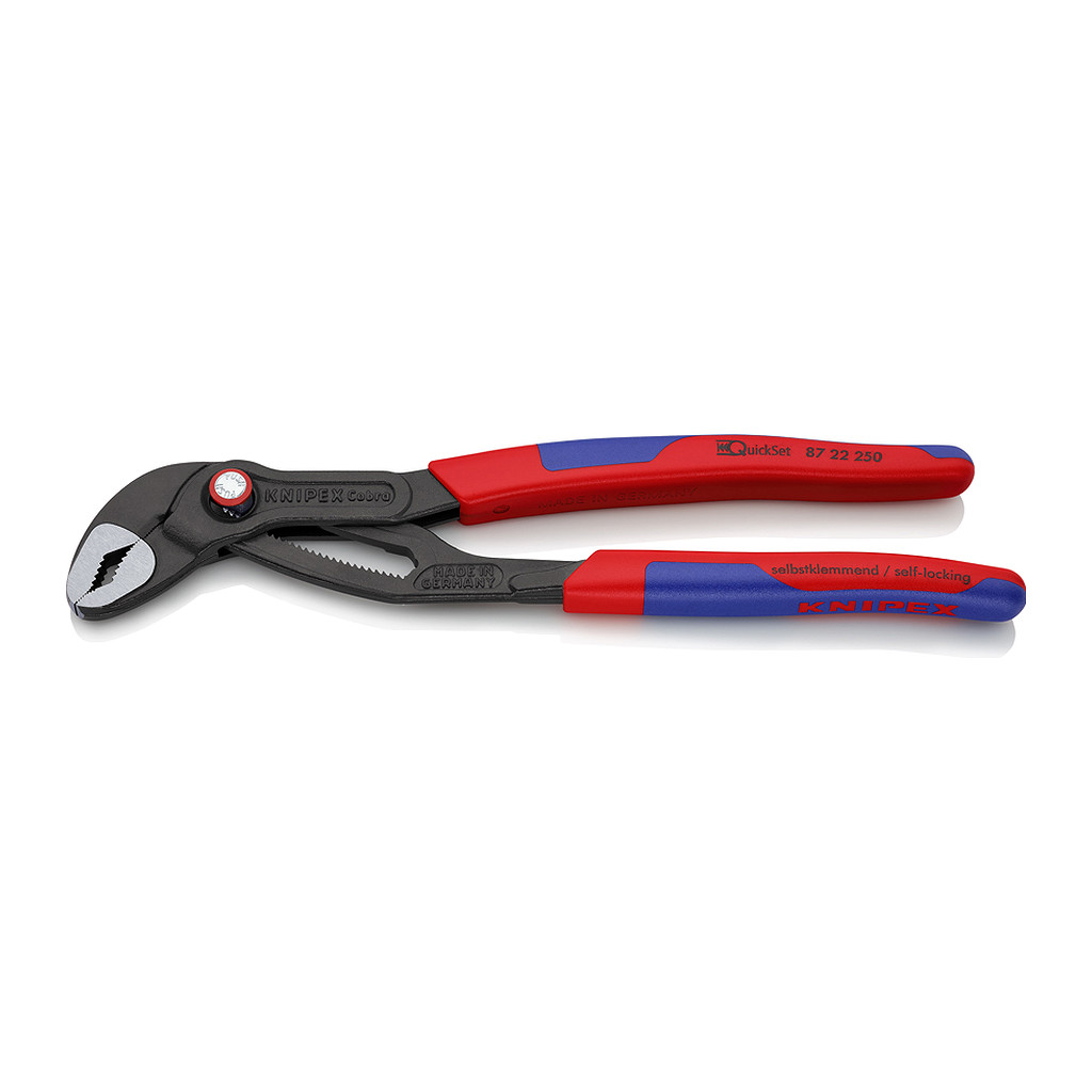 Knipex 87 22 250 - Cobra® QuickSet Hightech kliešte na vodné čerpadlá so štíhlymi multi-komponentnými úchopmi šedá atramentizovaná 250 mm