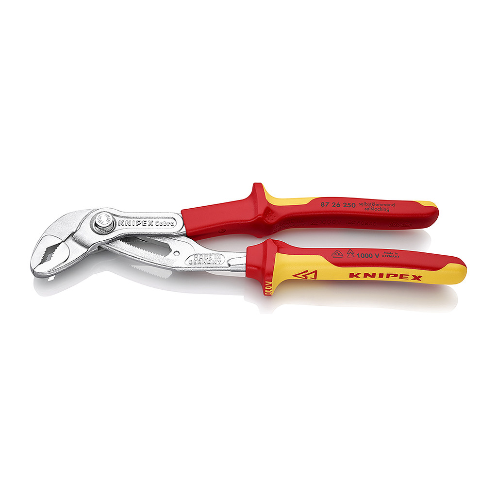 Knipex 87 26 250 - Cobra® VDE Hightech kliešte na vodné čerpadlá, izolované izolované s multi-komponentnými rukoväťami, VDE testované pochrómované 250 mm