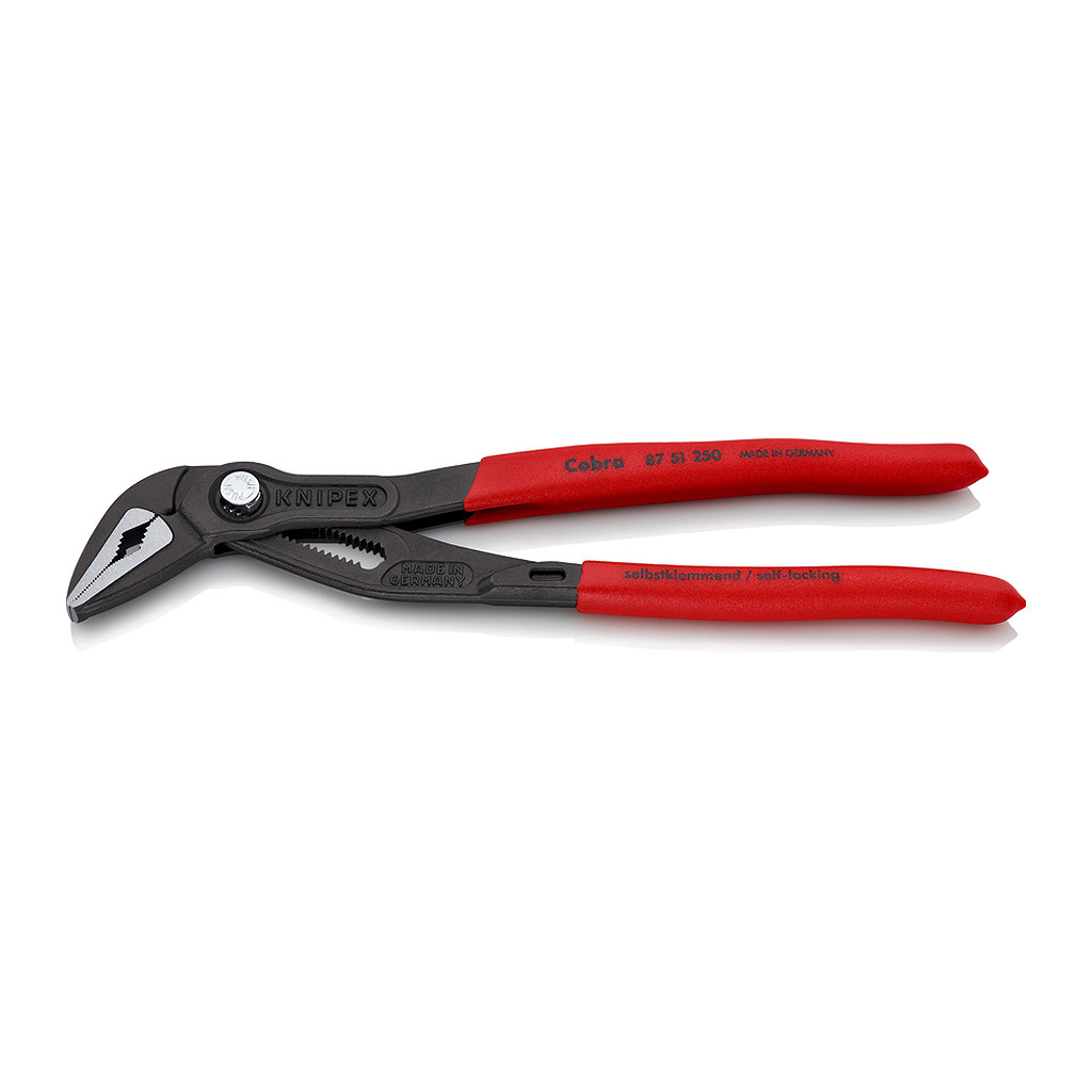 Knipex 87 51 250 - Cobra® ES Kliešte na vodné čerpadlá extra úzke s protišmykovým plastovým povrchom šedá atramentizovaná 250 mm