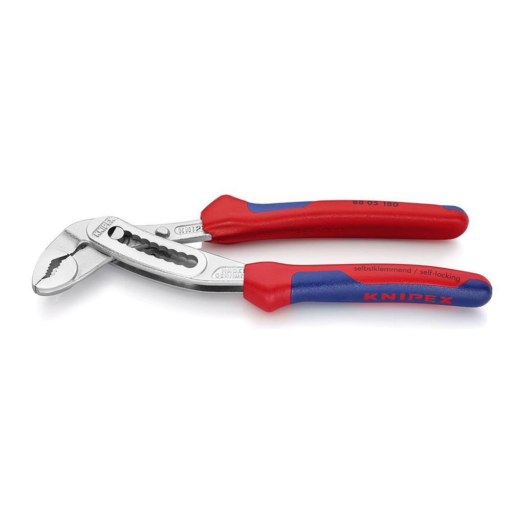 Knipex 88 05 180 - Alligator® Kliešte na vodné čerpadlá s multi-komponentnými úchopmi pochrómované 180 mm