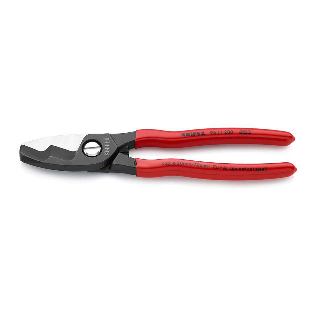 Knipex 95 11 200 - Nožnice na káble s dvojitou reznou hranou poplastované leštené 200 mm