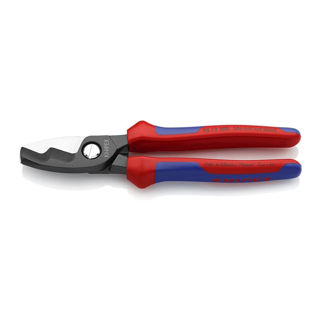 Knipex 95 12 200 - Nožnice na káble s dvojitou reznou hranou s multi-komponentnými úchopmi leštené 200 mm