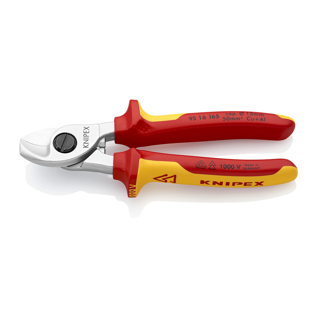 Knipex 95 16 165 - Nožnice na káble izolované s multi-komponentnými rukoväťami, VDE testované pochrómované 165 mm