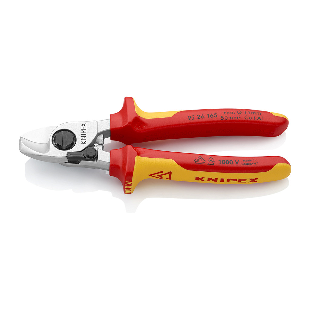 Knipex 95 26 165 - Nožnice na káble s otváracou pružinou izolované s multi-komponentnými rukoväťami, VDE testované pochrómované 165 mm