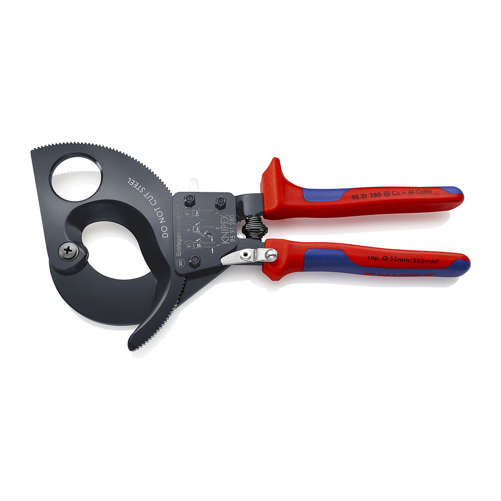 Knipex 95 31 280 - Kliešte na káble (račňový mechanizmus) s multi-komponentnými úchopmi čierne lakované 280 mm (samoobslužná karta/blister)