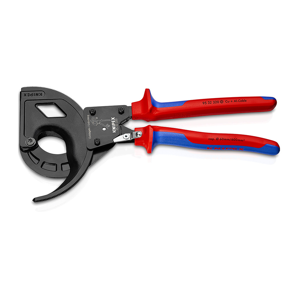 Knipex 95 32 320 - Kliešte na káble (račňový princíp, 3-úrovňový) s multi-komponentnými úchopmi čierne atramentované 320 mm