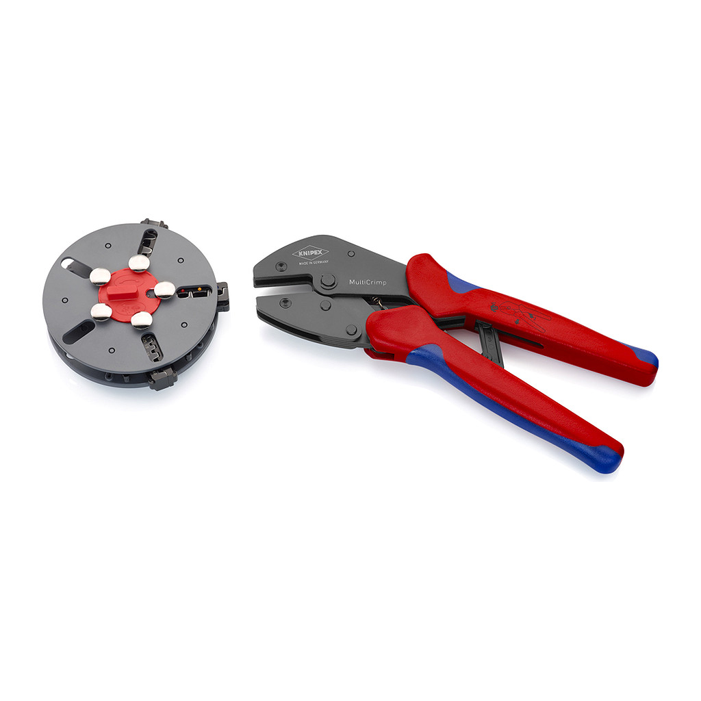 Knipex 97 33 01 - MultiCrimp® Pákové lisovacie kliešte s výmenným zásobníkom s multi-komponentnými úchopmi leštené 250 mm