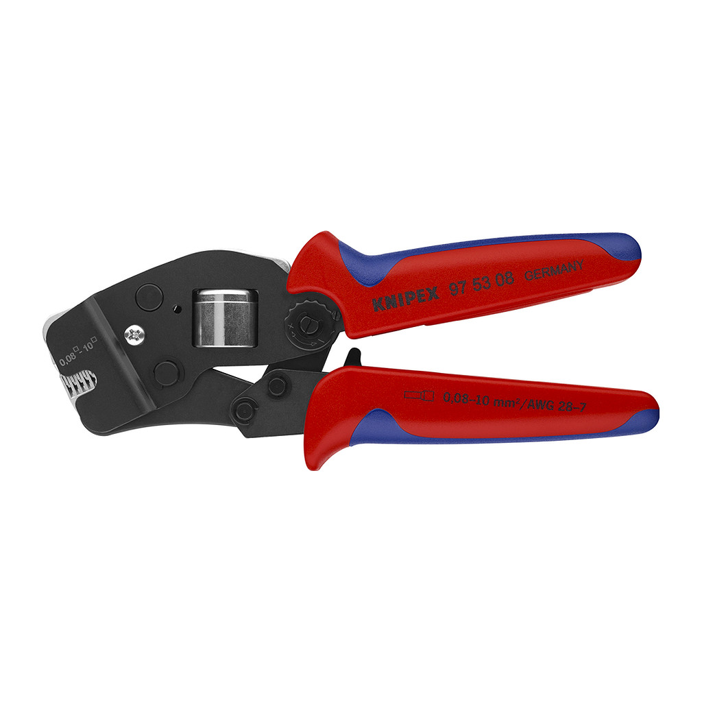 Knipex 97 53 08 - Automatické lisovacie kliešte pre dutinky s predným vkladaním s multi-komponentnými úchopmi leštené 190 mm