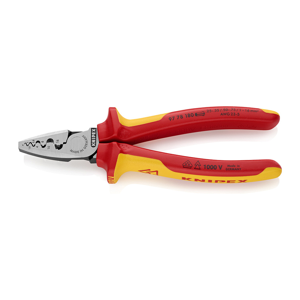 Knipex 97 78 180 - Lisovacie kliešte pre dutinky izolované s multi-komponentnými rukoväťami, VDE testované 180 mm