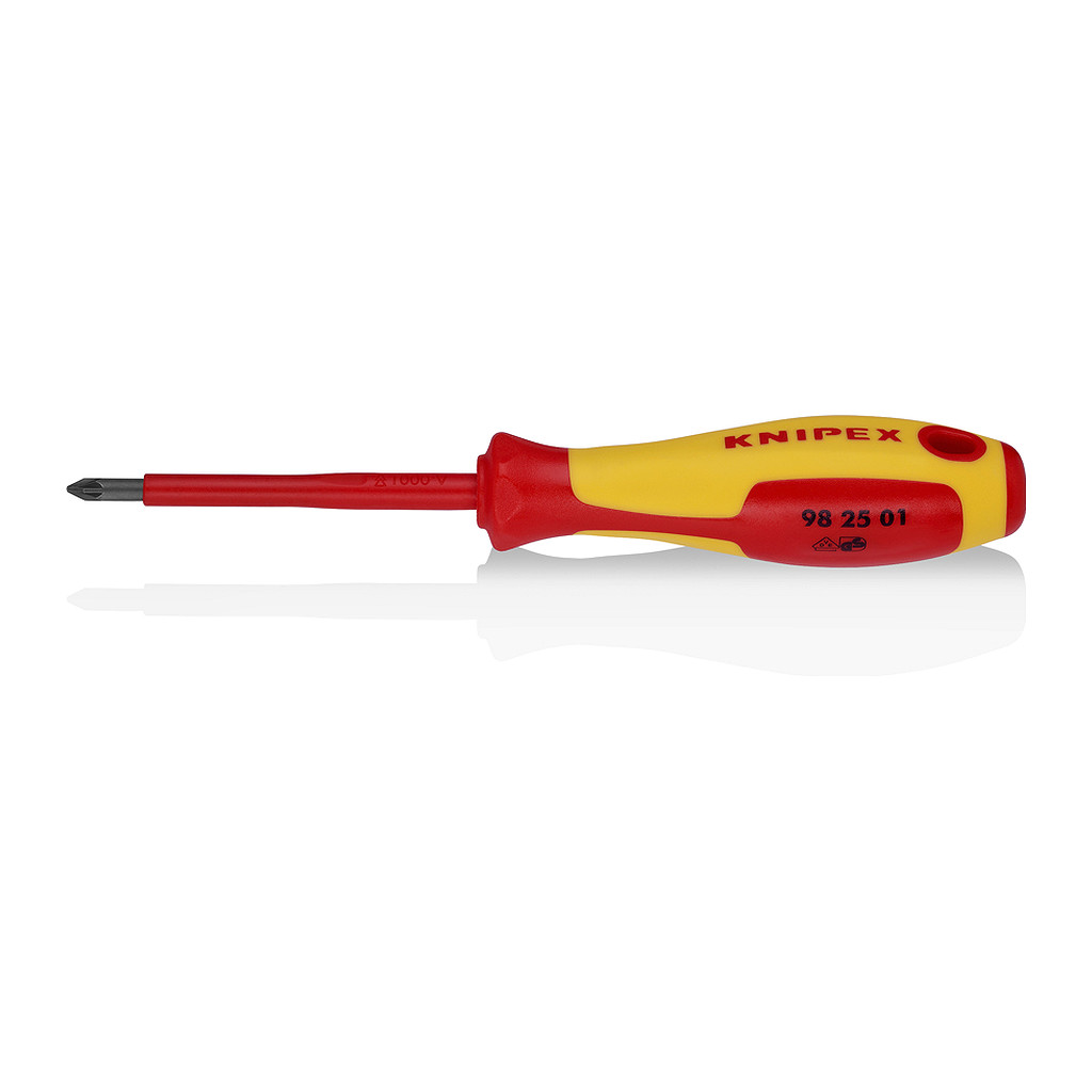 Knipex 98 25 01 - Skrutkovač pre skrutky s krížovou drážkou Pozidriv® izolovaná multi-komponentná rukoväť, VDE testovaná leštené 187 mm