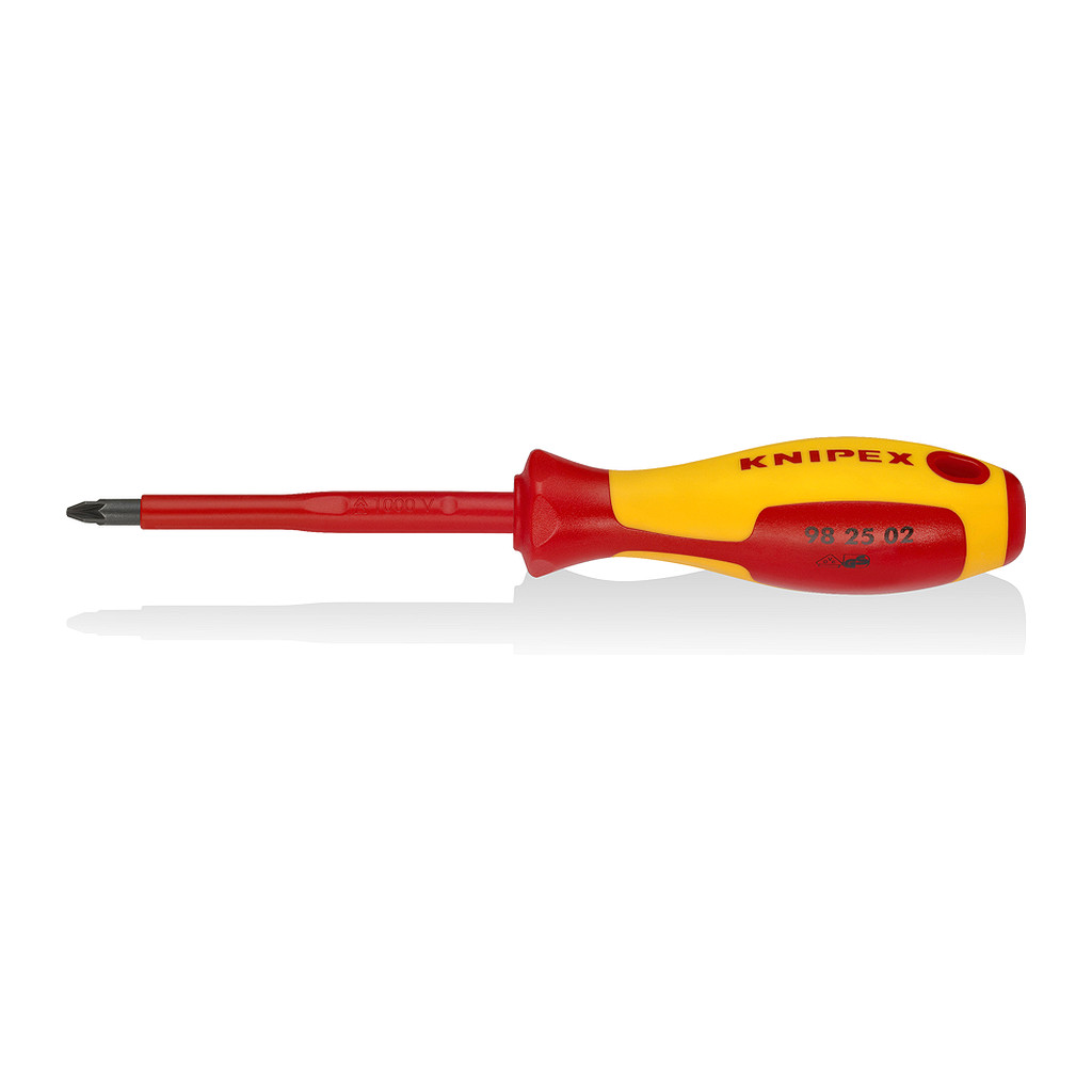 Knipex 98 25 02 - Skrutkovač pre skrutky s krížovou drážkou Pozidriv® izolovaná multi-komponentná rukoväť, VDE testovaná leštené 212 mm