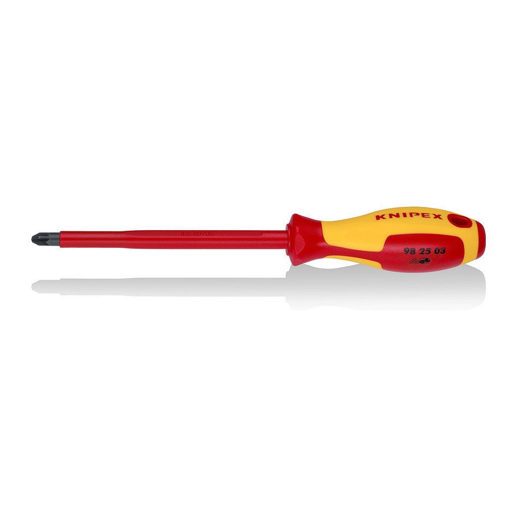 Knipex 98 25 03 - Skrutkovač pre skrutky s krížovou drážkou Pozidriv® izolovaná multi-komponentná rukoväť, VDE testovaná leštené 270 mm